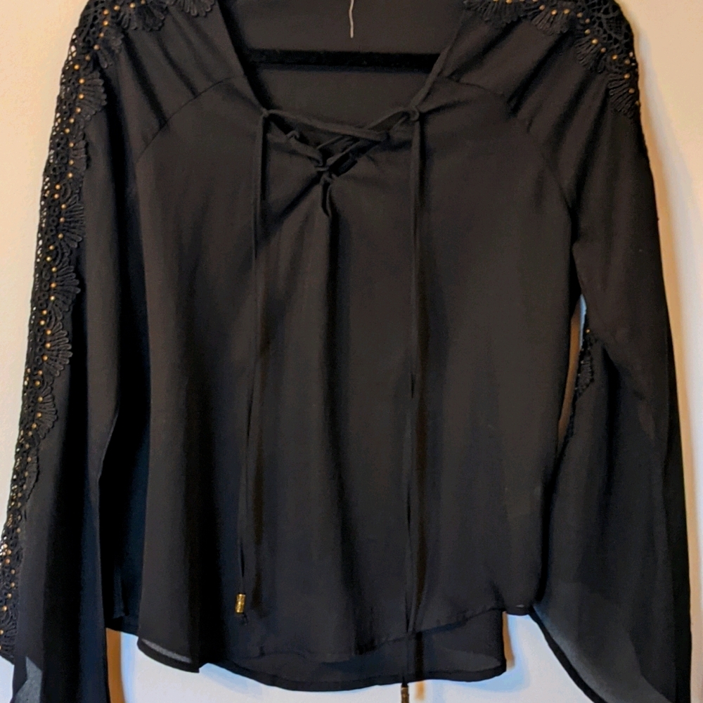 The Sang beaded chiffon flowy black blouse